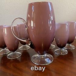 Made In Italy Cased Glass Pitcher & 6 Wine Goblets Carlo Moretti Empoli Vintage