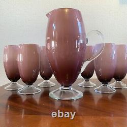 Made In Italy Cased Glass Pitcher & 6 Wine Goblets Carlo Moretti Empoli Vintage