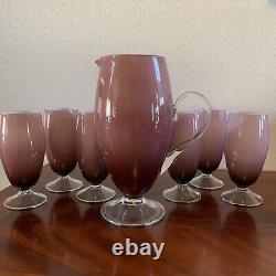 Made In Italy Cased Glass Pitcher & 6 Wine Goblets Carlo Moretti Empoli Vintage