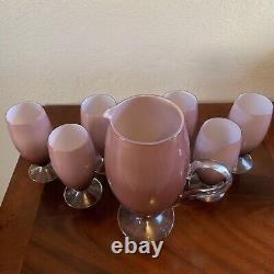 Made In Italy Cased Glass Pitcher & 6 Wine Goblets Carlo Moretti Empoli Vintage