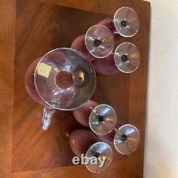 Made In Italy Cased Glass Pitcher & 6 Wine Goblets Carlo Moretti Empoli Vintage