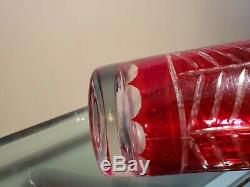 Martini Cocktail Shaker VTG Red colored cut clear glass BAR cocktail WINE olive