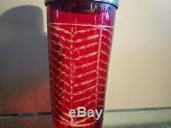 Martini Cocktail Shaker VTG Red colored cut clear glass BAR cocktail WINE olive