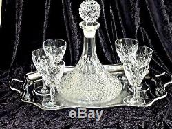Marvellous Vintage Wine Set Ship Decanter 6 Crystal Wine Glasses Serving Tray