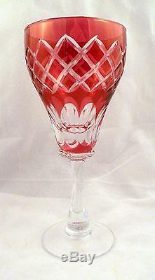 Matched Set 7 Bohemian Cranberry Cut to Clear Wine Goblets, Excellent Condition
