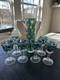 Mid Century Modern Mosaic Pattern Handleless Pitcher & 6 Wine Glasses