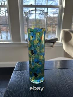 Mid Century Modern Mosaic Pattern Handleless Pitcher & 6 Wine Glasses