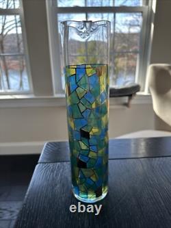 Mid Century Modern Mosaic Pattern Handleless Pitcher & 6 Wine Glasses