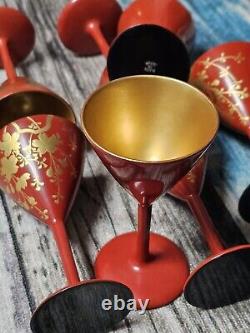 Mid Century Red & Gold Floral Gilt Cordial Laquerware 30-40s Japan Handpainted 7