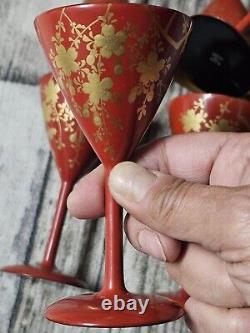 Mid Century Red & Gold Floral Gilt Cordial Laquerware 30-40s Japan Handpainted 7