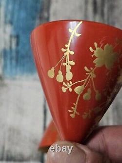 Mid Century Red & Gold Floral Gilt Cordial Laquerware 30-40s Japan Handpainted 7