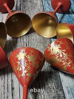 Mid Century Red & Gold Floral Gilt Cordial Laquerware 30-40s Japan Handpainted 7