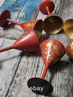Mid Century Red & Gold Floral Gilt Cordial Laquerware 30-40s Japan Handpainted 7