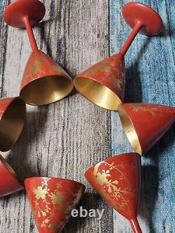 Mid Century Red & Gold Floral Gilt Cordial Laquerware 30-40s Japan Handpainted 7