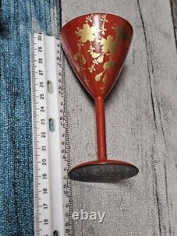 Mid Century Red & Gold Floral Gilt Cordial Laquerware 30-40s Japan Handpainted 7