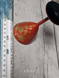 Mid Century Red & Gold Floral Gilt Cordial Laquerware 30-40s Japan Handpainted 7