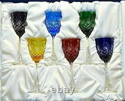 Mint- Faberge Crystal Hock Wine Glasses Complete Set (6) with Box