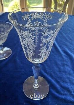 Morgantown MIKADO- Etched Crystal Wine, Water Cocktail, Stem Glasses Large Set