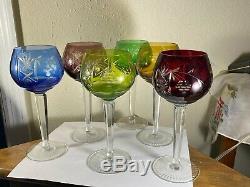 Multi Color Cut to Clear German Crystal Wine Glasses Hocks by Imperlux Vintage