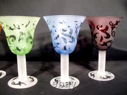 Multi-Colored Unbranded Frosted Design Goblet/Wine Glass Set of 4