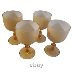 Murano Carlo Moretti Amber Glass Cased Wine Glasses MCM Vintage Italy Set of 4