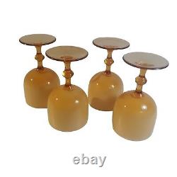 Murano Carlo Moretti Amber Glass Cased Wine Glasses MCM Vintage Italy Set of 4