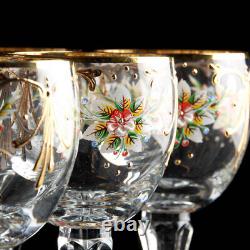 Murano Emailler/Gold Decorated Crystal Glass Wine Set From 6 Vintage