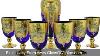 Murano Glass Decanter Set With Six Wine Glasses 24k Gold Leaf Blue
