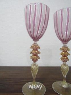Murano Handcrafted Glass Set of 2 Italian Vintage Wine Glasses