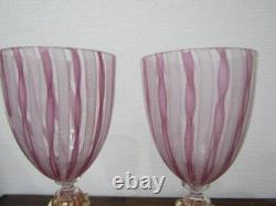 Murano Handcrafted Glass Set of 2 Italian Vintage Wine Glasses