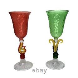 Murano Salviati Style Wine Glasses Cordial Goblets Antique Vtg Art Deco Stemmed