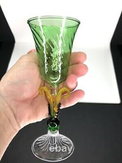 Murano Salviati Style Wine Glasses Cordial Goblets Antique Vtg Art Deco Stemmed