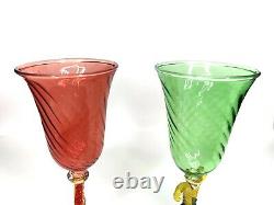 Murano Salviati Style Wine Glasses Cordial Goblets Antique Vtg Art Deco Stemmed