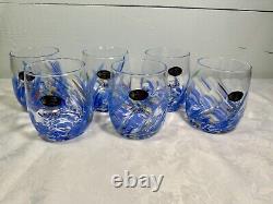 Murano White Cristal Blue Confetti Glass Stemless Wine Tumblers Hand Made Italy