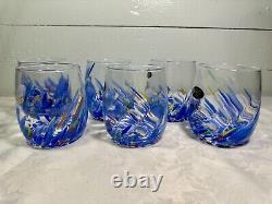 Murano White Cristal Blue Confetti Glass Stemless Wine Tumblers Hand Made Italy