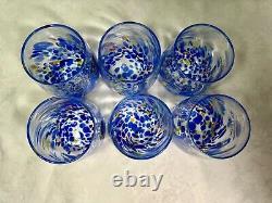 Murano White Cristal Blue Confetti Glass Stemless Wine Tumblers Hand Made Italy
