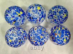 Murano White Cristal Blue Confetti Glass Stemless Wine Tumblers Hand Made Italy