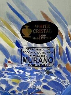 Murano White Cristal Blue Confetti Glass Stemless Wine Tumblers Hand Made Italy