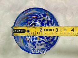 Murano White Cristal Blue Confetti Glass Stemless Wine Tumblers Hand Made Italy