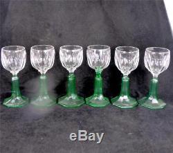 N684 Set Of 6 Antique / Vintage Eight Sided Facet Cut Wine Hock Glasses