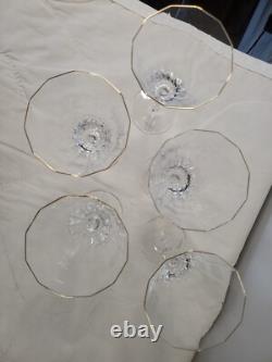 NEW! Vintage MIKASA South Hampton Gold 5 Crystal Wine Glasses Gold Trimmed -D83