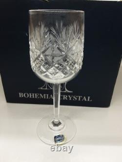 NIB Vintage BOHEMIA CRYSTAL Cut Wine Glasses 6 90ml Set of 6 Czech Republic HTF