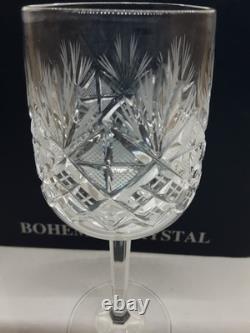 NIB Vintage BOHEMIA CRYSTAL Cut Wine Glasses 6 90ml Set of 6 Czech Republic HTF