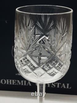 NIB Vintage BOHEMIA CRYSTAL Cut Wine Glasses 6 90ml Set of 6 Czech Republic HTF