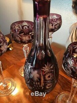 Nachtmann Traube Amethyst Purple Leaded Crystal Wine Decanter And Four Goblets