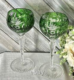 Nachtmann Traube Crystal Green Wine Glasses Cut to Clear German Vintage Glass 2