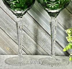 Nachtmann Traube Crystal Green Wine Glasses Cut to Clear German Vintage Glass 2