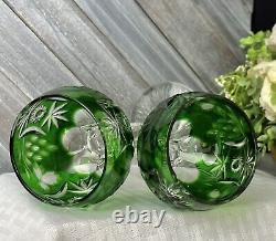 Nachtmann Traube Crystal Green Wine Glasses Cut to Clear German Vintage Glass 2