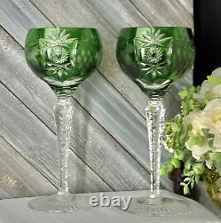 Nachtmann Traube Crystal Green Wine Glasses Cut to Clear German Vintage Glass 2