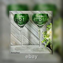 Nachtmann Traube Crystal Green Wine Glasses Cut to Clear German Vintage Glass 2